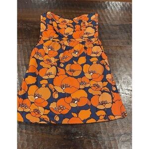 Floral Strapless Dress in Orange and Blue